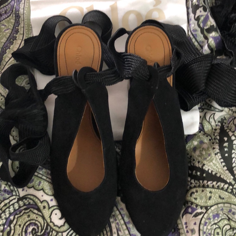 Chloe Black Suede Ankle Tie Slingbacks 9.5
